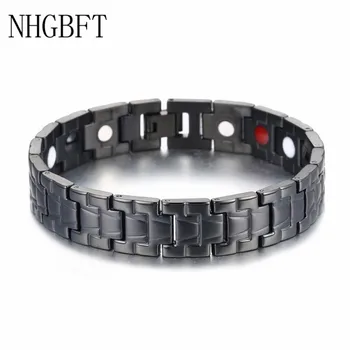 

NHGBFT Black Color Health Energy Bio Magnetic Germanium Bracelet For Mens Stainless Steel Bracelets Bangles Male Jewelry
