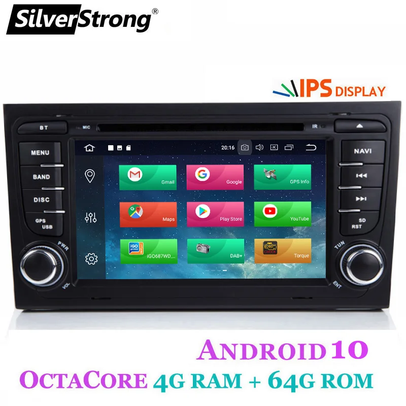 SilverStrong 8 ядер Android10.0 4G 64G 2Din автомобильный DVD для Audi A4 A3 RS3 RS4 2002 2007 мультимедиа 2din
