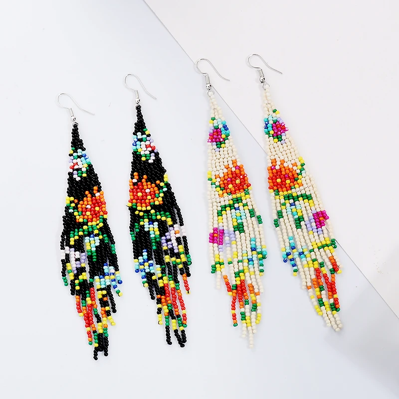 Vintage Ethnic Multi colors Long Drop Tassel Earrings For Women Earring Wedding Statement Fashion Jewelry Earrings Female
