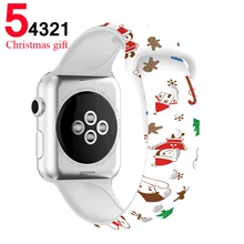 Силиконовый ремешок для Apple watch band 5, 4, 44 мм, 40 мм, рождественский подарок, мягкий наручный ремень с цветочным принтом, ремешок для часов iWatch 3, 2, 38 мм, 42 мм
