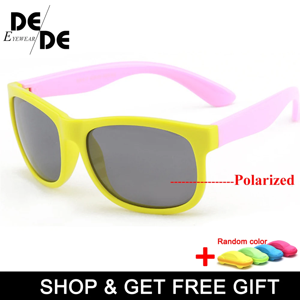 Polarized Kids Sunglasses Children Boys Girls Safety Brand Glasses Flexible Rubber Frame Child Shades - Цвет линз: yellow pink