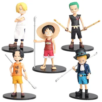 

Anime One Piece Figurine Childhood Luffy Ace Ronoa Zoro Sanji Sabo PVC Action Figures Toys One Piece Figuras Model 5pcs/set
