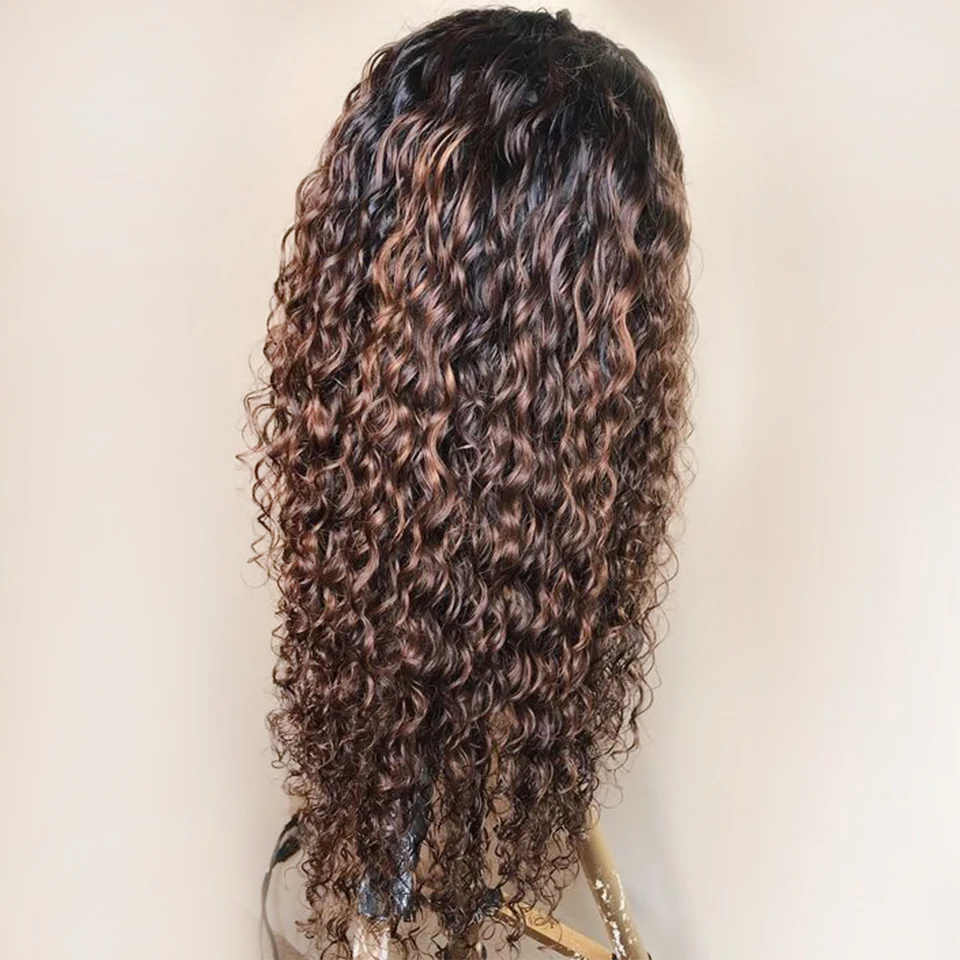 Curly T1b/30 Color 13*4 Lace Front Human Hair Wigs for Women Brazilian Remy Hair Wig Bleached Knots