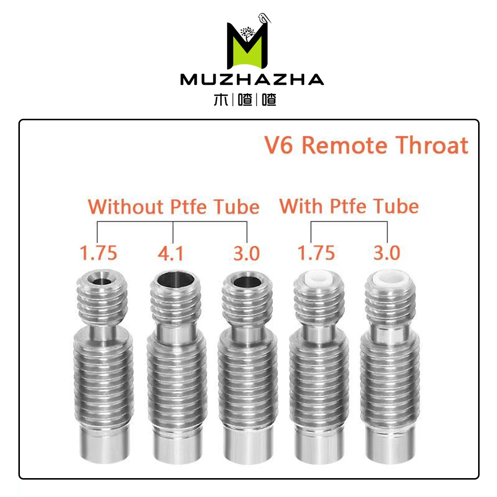 

3D Printer E3D V6 Heat Break Hotend Throat For 1.75/3.0/4.1mm All-Metal / with PTFE, Stainless Steel Remote Feeding Tube Pipes