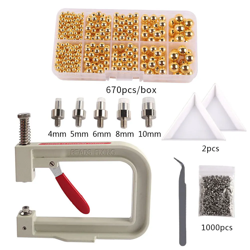 Imitation ABS Pearl Bead Nailing Hole Free Ball Claw Nail Set DIY Portable Handmade Press Manual Drilling Machine For Clothes