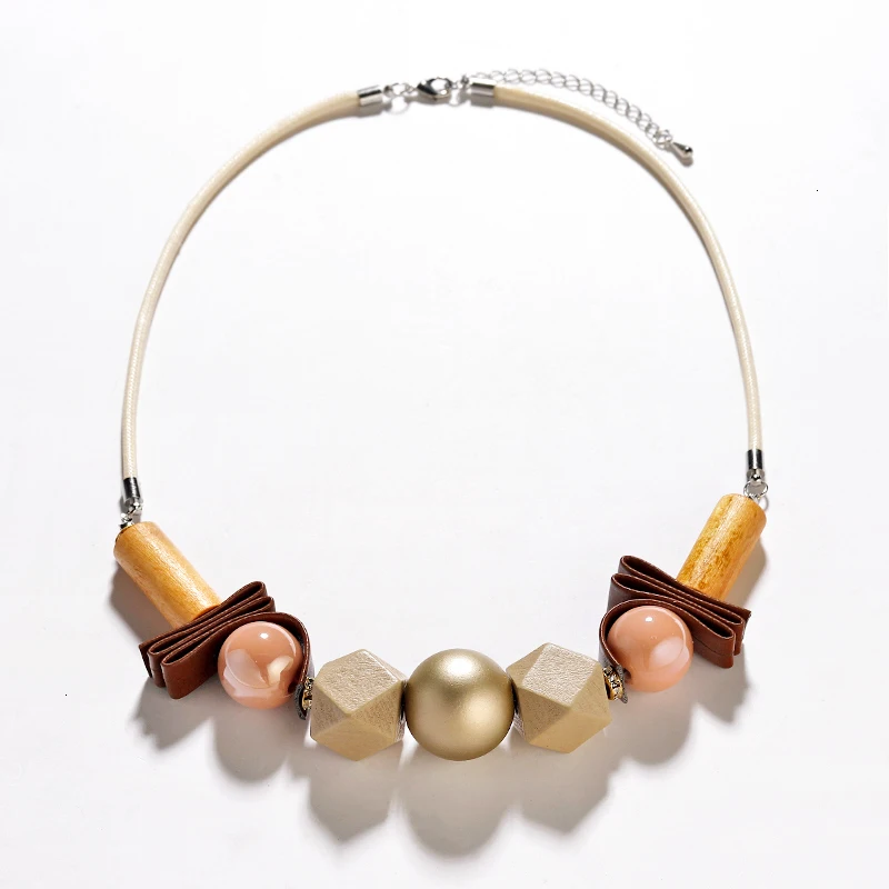 Классическое деревянное акриловое ожерелье-чокер с бусинами и подвесками для женщин, винтажное массивное ожерелье, колье для женщин, кожаный воротник, ювелирное изделие