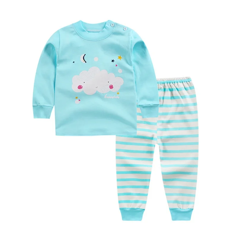 Осенняя блузка с длинными рукавами для малышей Топы+ штаны, одежда для сна для девочек и мальчиков, пижама комплект одежды с рисунком - Цвет: A1
