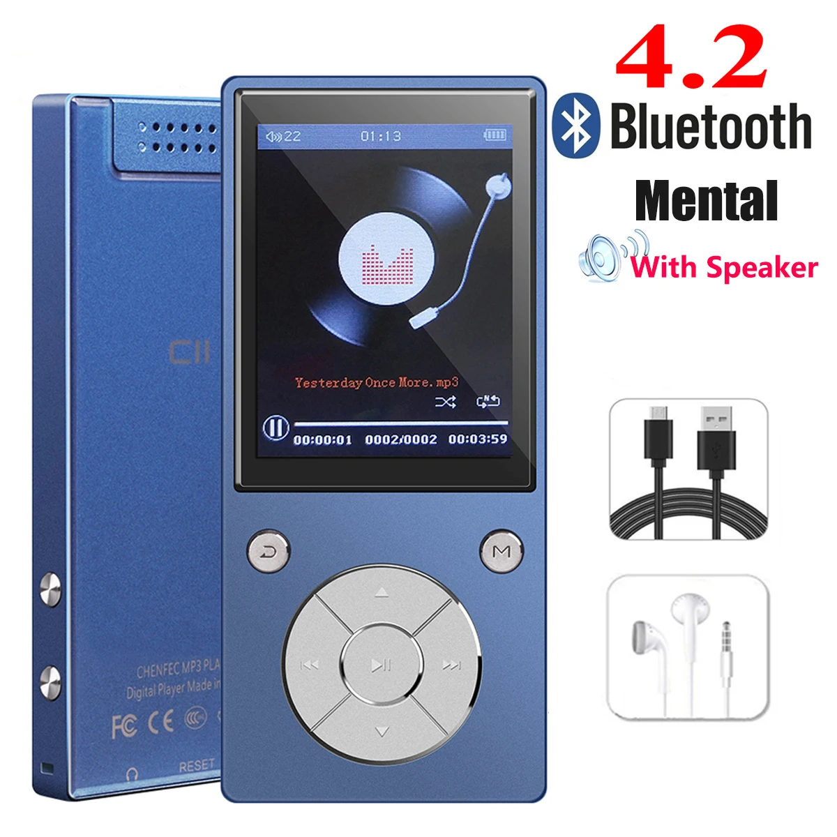 mp3-плеер с шагомером, Bluetooth 4,2, встроенный динамик, металлический плейер с fm-радио, поддержка SD карты до 128 ГБ - Цвет: C11Blue