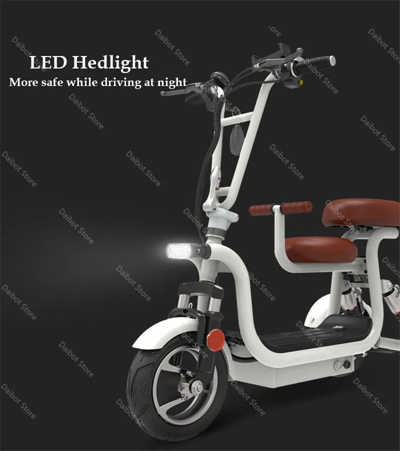 New Electric Tricycle 3 Wheel Electric Bicycle 10 Inch 400W 48V 60KM Portable Parent Child Electric Scooter (14)