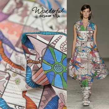 

100cm*135cm Heavy 22 momme silk linen fabric sea world cartoon design flax silk textiles