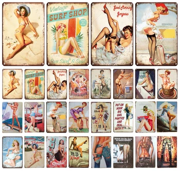 

1Pcs Metal Poster Sexy Beauty Tin Sign Vintage Retro Man Cave Wall Decor Tin Plate Painting Bar Pub Pin Up Girl Plaque Iron Sign
