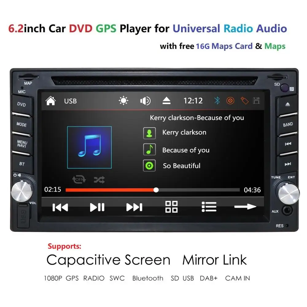 

Car DVD Player In Dash Stereo WINCE System Head Unit GPS Navigator 2 Din Autoradio steering-wheel USB SD DAB+ Bluetooth Rearcam