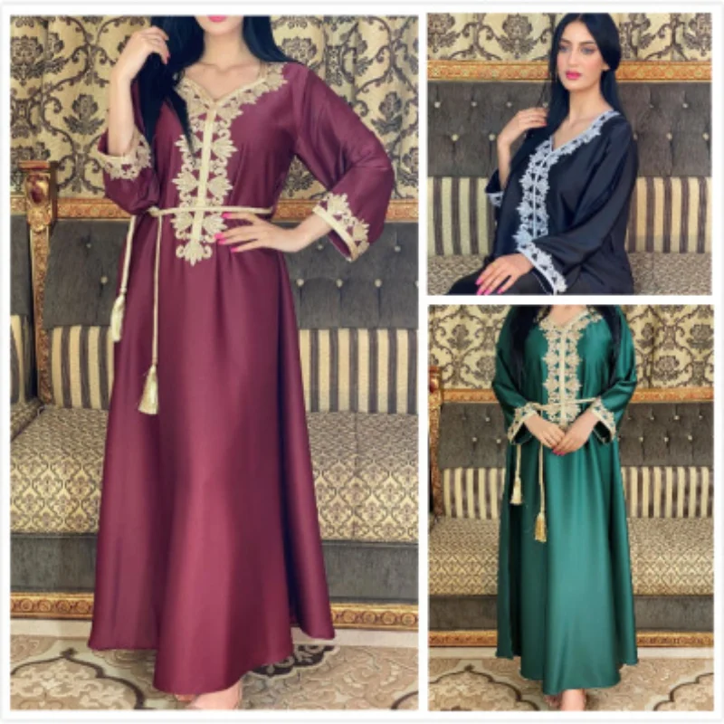 Kaftan Dubai Abaya Robe Femme Turkey Muslim Long Satin Dress Islam Plus Size Clothing Dresses Abayas For Women Vestidos Largos |
