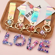 2021 New Creative 26 Initials Letter Key Chain Resin Pendant Alphabet Key Ring Party Gift Jewelry for Women Accessory EH1000