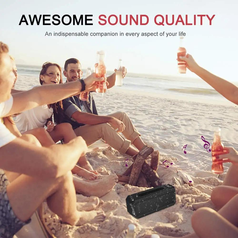 40W Dual Speakers Portable Bluetooth Speaker IPX Waterproof HD Call Subwoofer DSP Chip TF Card Soundbar Boombox for Android iOS