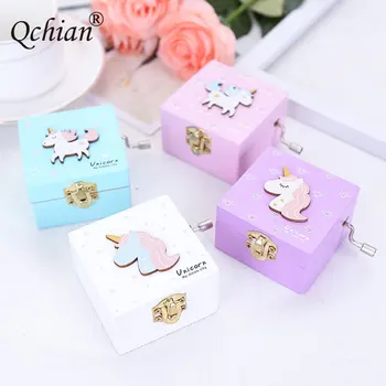 

New Creative Antique Carved Hand-Cranked Wooden Game Of Unicorn Jewelry Music Box Souvenir Gift Box Birthday Gift to girlfriend