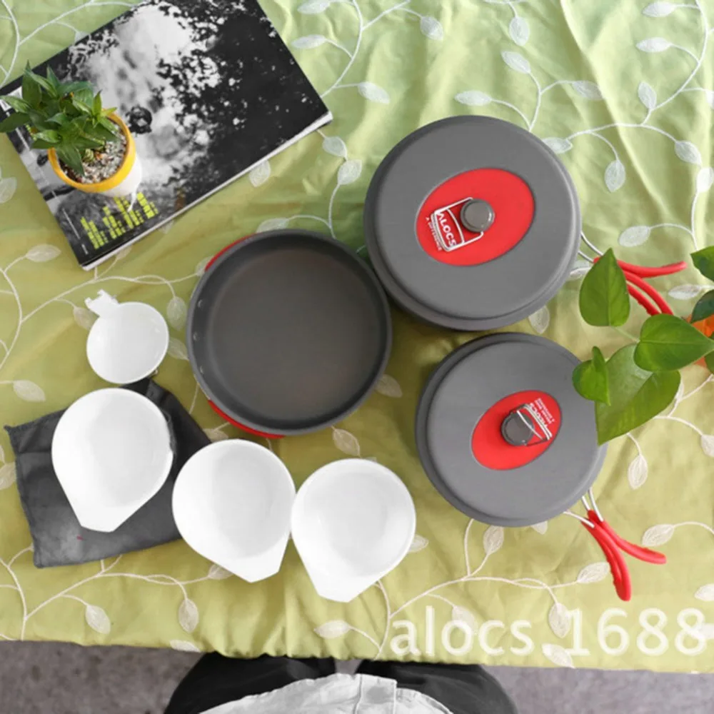 ALOCS CW-C31 набор посуды для кемпинга с 3 горшками сковородки и миски посуда портативный набор инструментов для пикника для приготовления пищи для 5-6 человек
