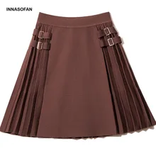 INNASOFAN мини трикотажная юбка Женская осенне-зимняя плиссированная юбка с высокой талией модная Высококачественная шикарная элегантная Однотонная юбка