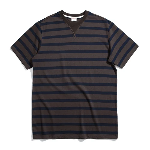 SauceZhan Мужская Классическая футболка классическая черная полосатая футболка Классическая хлопковая мужская летняя полосатая облегающая футболка Повседневная - Цвет: Коричневый