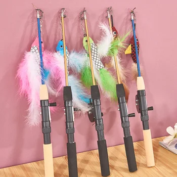 

Cat Entertainment Toy Fish Shape Telescopic Feathers Cat Stick Rods Simulation Fishing Rod Kitten Funny Playing Toy Random Color