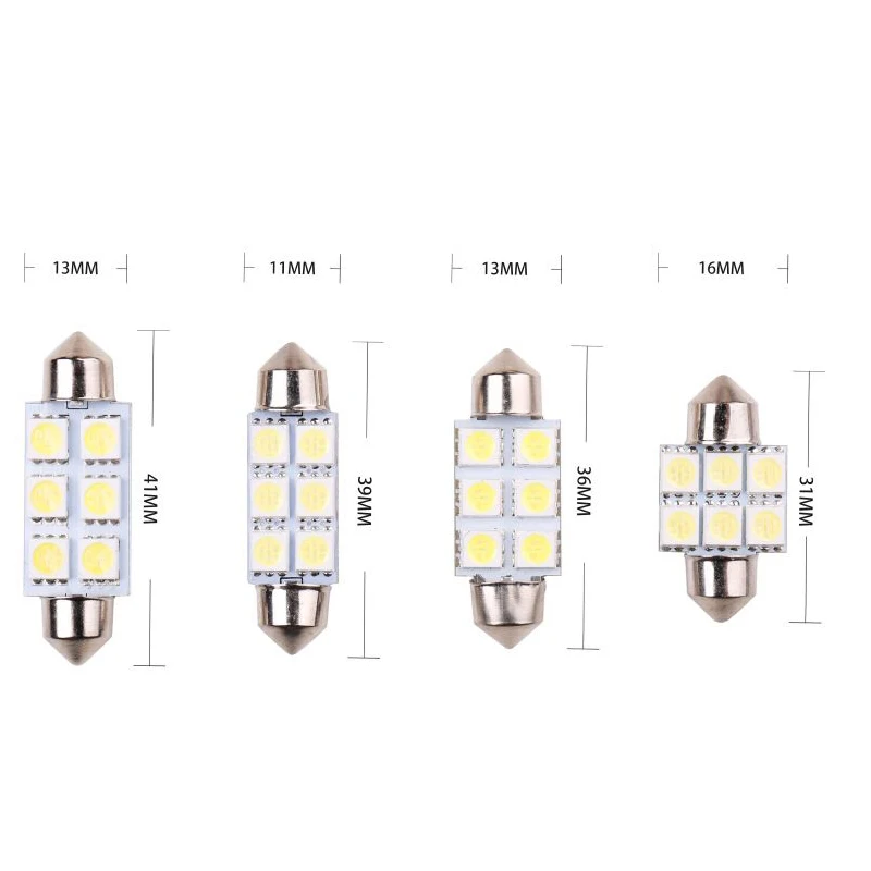 10 шт. автомобильный фестонный 31 мм 36 мм/39 мм/41 мм 5050 6 SMD белый 12V C5W Автомобильный светодиодный Чтения Купол лицензии лампа светильник с can-bus