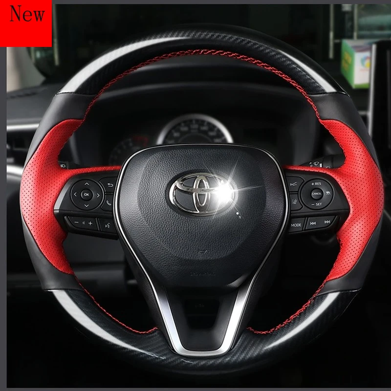 

Hand-Stitched Leather Suede Carbon Fibre Car Steering Wheel Cover for Toyota 2019 highlander Levin corolla dual engine Camry