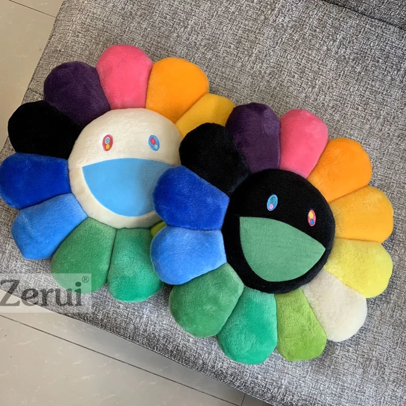 New 60cm High Quality Kawaii Murakami Sunflower Pillow Soft Flower Stuffed Doll Kaikai Kiki Colorful Pillows Plush Toy Cushion