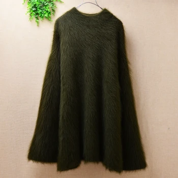 

Autumn Winter Solid Mink Cashmere Knitted Sweater Dresses Women Fashion Loose O-neck Pullover Female Pullover clothing