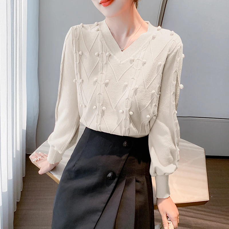Pullovers Sweater Autumn Winter 2021 New Lantern Long Sleeve Round ball Knitwear Top Thickened Women 71H | Женская одежда