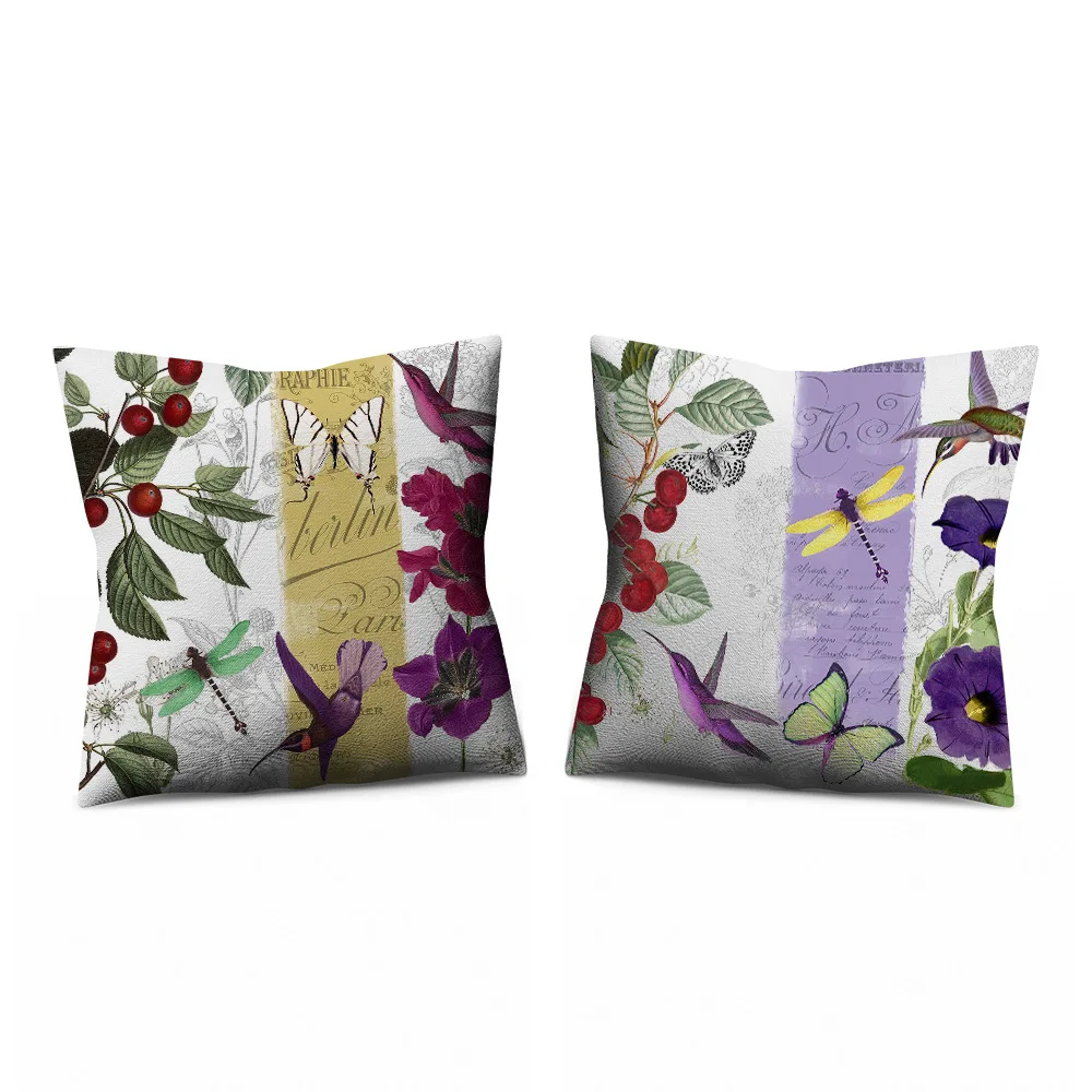 

Cherry Dragonfly Butterfly Bird Butterfly Flax Pillow Cover 2pc Summer Home Decoration Pillow Case Sofa Back Cushion Cushion