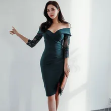 Женское платье, осень, новые продукты, дебютантное, элегантное, кружевное, с горизонтальным вырезом, с глубоким вырезом, официальное платье