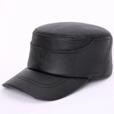 SILOQIN мужская плоская шляпа из натуральной кожи Snapback осень зима первый слой воловья кожа армейские кепки досуг Туризм бренды шляпа - Цвет: Black
