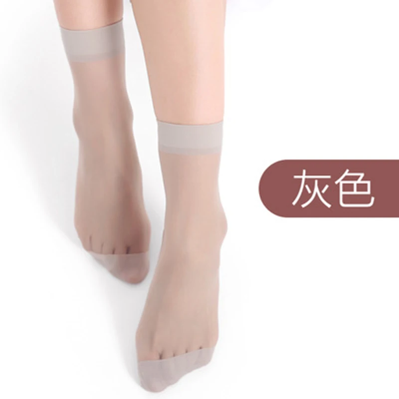 Short Transparent 5D Crystal Silk Thin Section Breathable Nylon Socks Summer Solid Color Short Tube Sweat-absorbent Ladies Socks - Цвет: gray