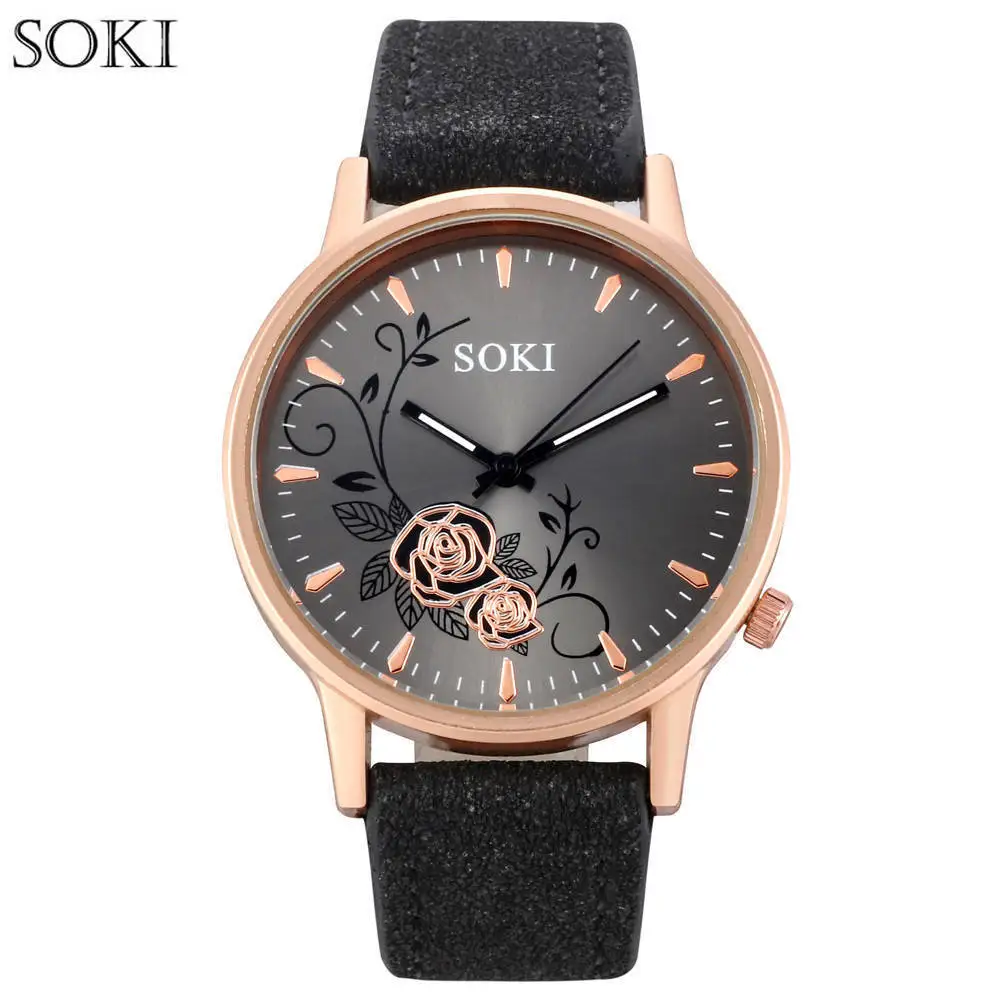 

Watch Women's Simple Elegant Fashion Flower Trend Korean-style Students Leather Belt Large Dial Casual Large