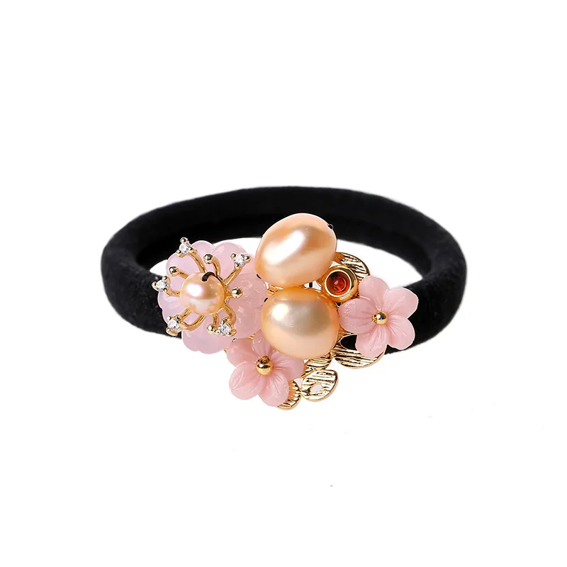

Элегантные кольца для волос с жемчугом, этнические розовые резиновые Цветочные резинки для волос, китайские украшения для волос ручной работы, необработанная Гибкая резинка для волос