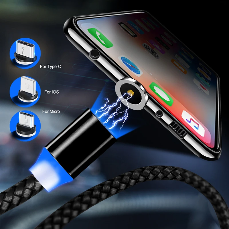 Магнитный USB-кабель для зарядки кабель Micro USB iPhone Samsung Huawei Type-C зарядный кабели