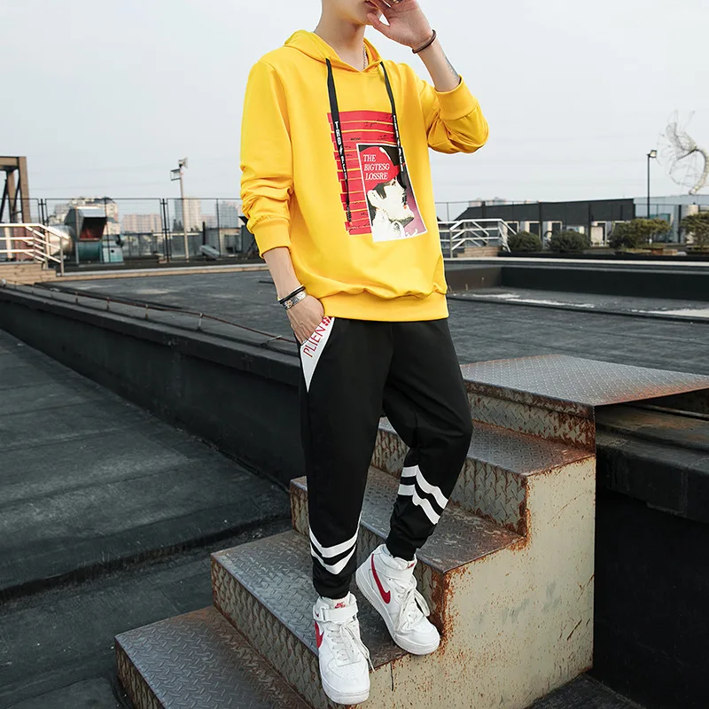 

Spring And Autumn Men Leisure Sports Suit Two-Piece Set Teenager Korean-style Trend Hoodie Coat Long Sleeve Male STUDENT'S