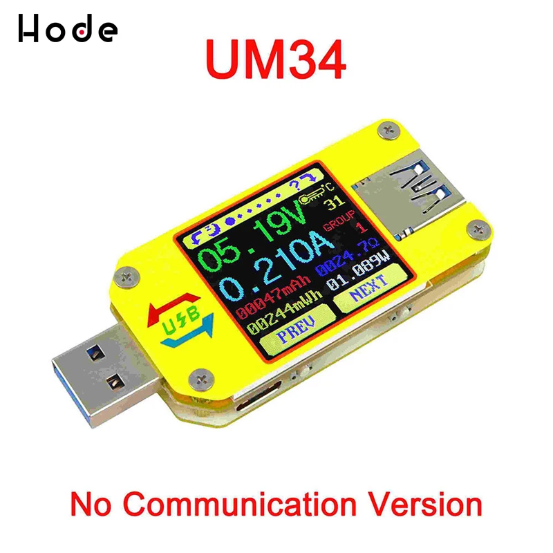 UM34 UM34 UM34C Для APP USB 3,0 Тип-C DC Вольтметр Амперметр Напряжение измеритель тока, для батареи зарядки измерения кабельный тестер Вольтметр - Цвет: UM34