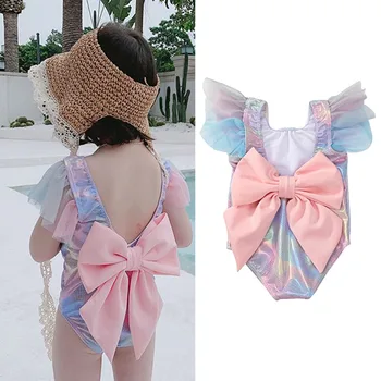 

12M-7T Summer Baby Girl Swimsuit Fashion Sleeveless 2-Pieces Swimwear Back Bow Bathing Suit Kids Girls Swimming Bikini