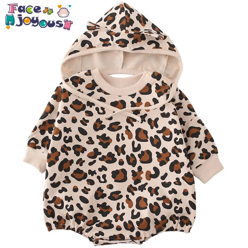 

2019 Autumn Winter Cotton Newborn Infant Baby Girls Leopard Romper Long Sleeve Hooded Jumpsuit Clothes Outfits