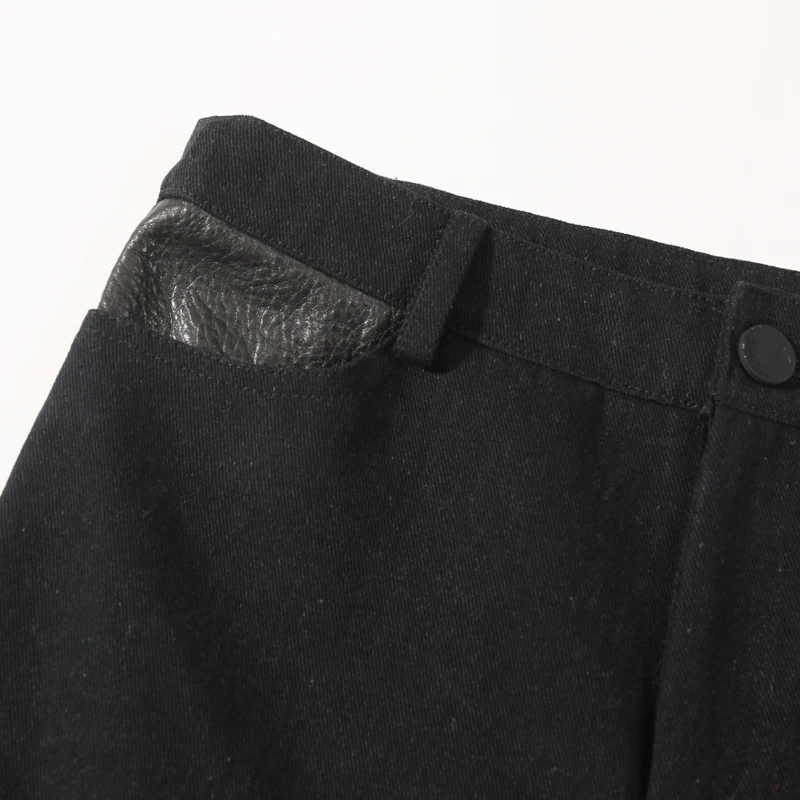 

2020 Autumn Sheepskin Micro-horn Wide Leg Casual Long Section Stitching Leather Pants Women