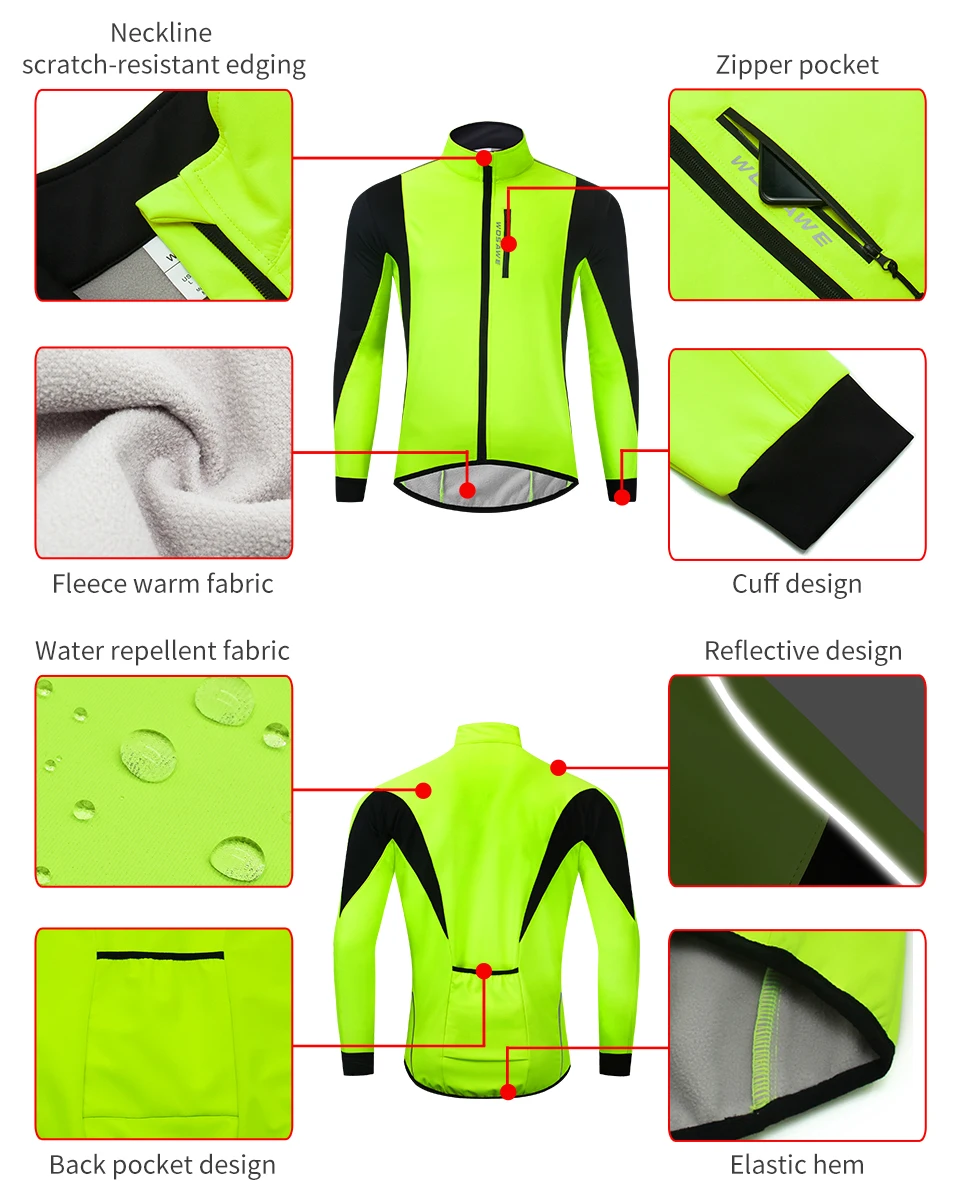 WOSAWE Winter Men Cycling Jacket Windproof Thermal Warm Bicycle Apparel Riding Coat MTB Road Bike Clothing Outdoor Sport Jacket