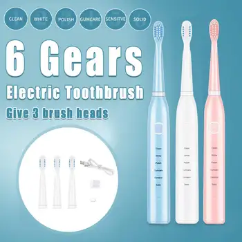 

5/6 Gears Powerful Electric Toothbrush Rechargeable Ultrasonic Washable Electronic Whitening Waterproof Teeth Brush USB Charge