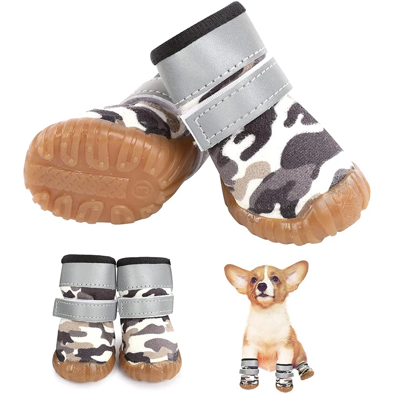 2021 Waterproof Dog Boots Winter Reflective Straps Rubber Antislip