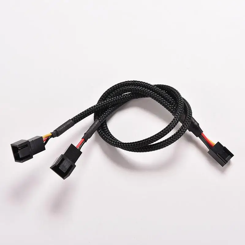 3 Pin Female Y-Splitter Dual Male Power Sleeved Cable Computer Cas KW 