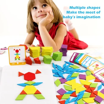 

155pcs Multifunctional Wooden Creative Shape Puzzle Ever-changing geometric tangram Early childhood education puzzle toys