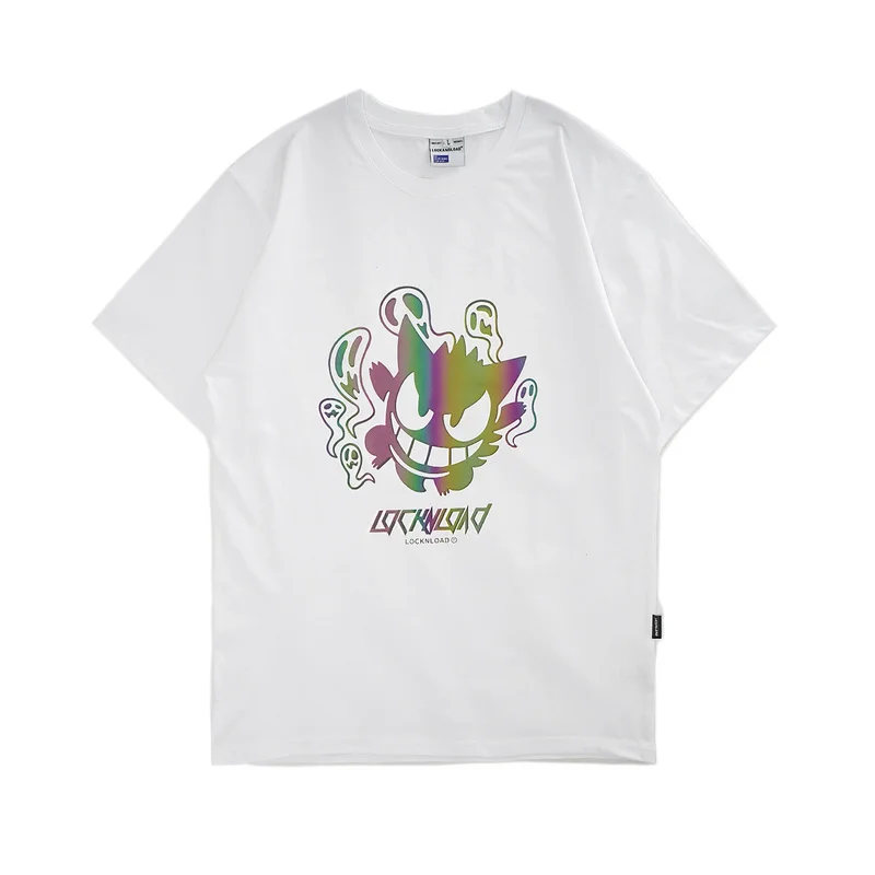 

2020 Summer Mens Reflective Print Oversized T Shirt 100% Cotton Streetwear Men Women Unisex Short Sleeve Couples Top tees