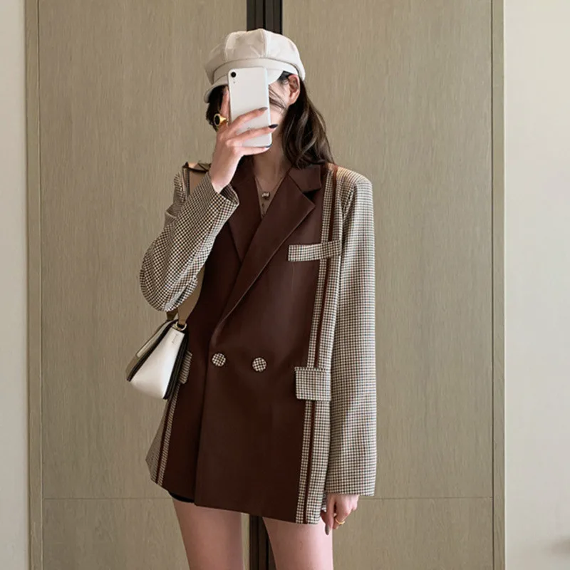 

LANMREM 2020 New Spring Hit Color Suit Collar Lattice Button Decorations Blazer Women Office Lady Temperament Slim Coat PD650