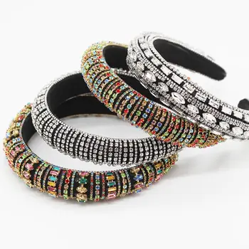 

Baroque Luxury Full Rhinestone Bandana Bohemian Colorful Jewelry Headband Women Prom Banquet Sponge Padded Geometric Headdress