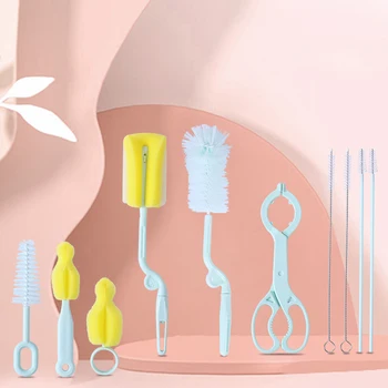 

10Pcs/Set Baby Pacifier Bottle Brushes Set Sponge Cleaner Nipple Bottle Cup Nylon Brush High Density Sponge 360° Cleaning Tools